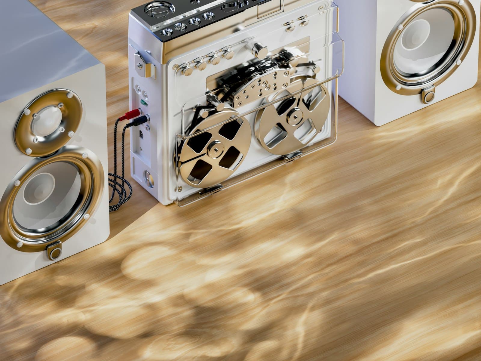 Altavoz activo montado sobre trípode en una sala preparada para una fiesta antes de que lleguen los invitados